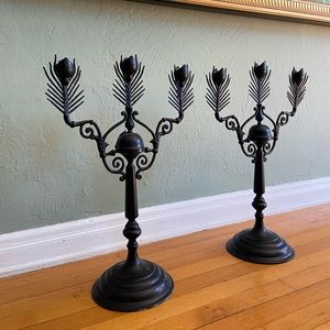 PAIR of black CB2 x Matthew Williamson peacock candelabras